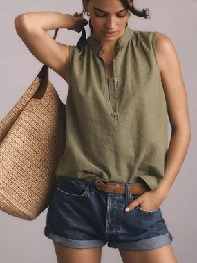 Anthropologie Cloth & Stone Olive Eyelet Sleeveless Camisole | Size L